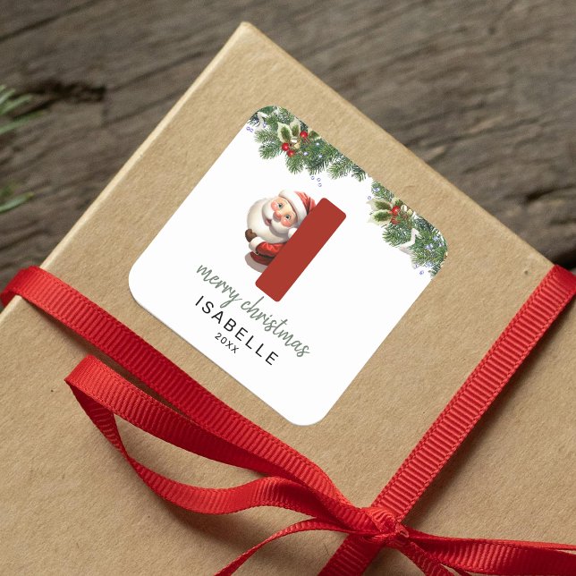 Kids Monogram Christmas Quadratischer Aufkleber (Von Creator hochgeladen)