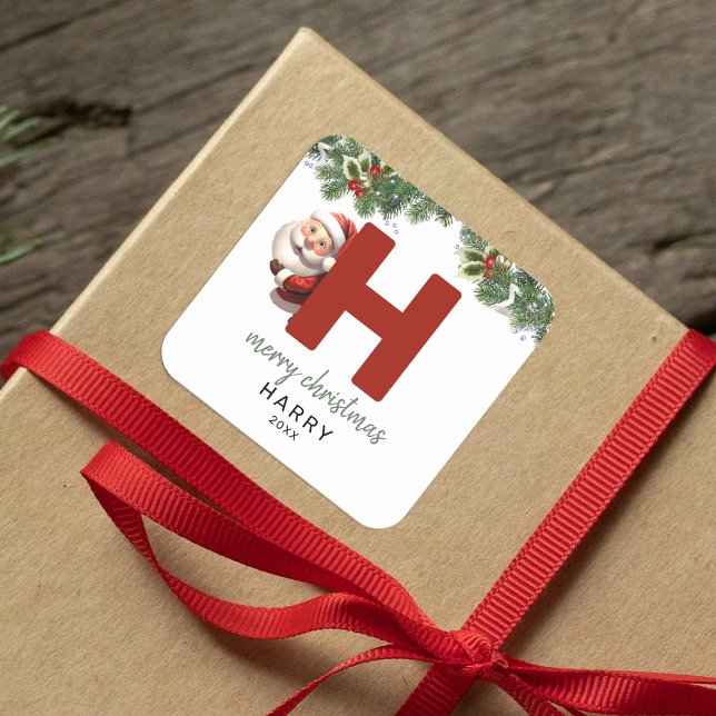 Kids Monogram Christmas Quadratischer Aufkleber (Von Creator hochgeladen)