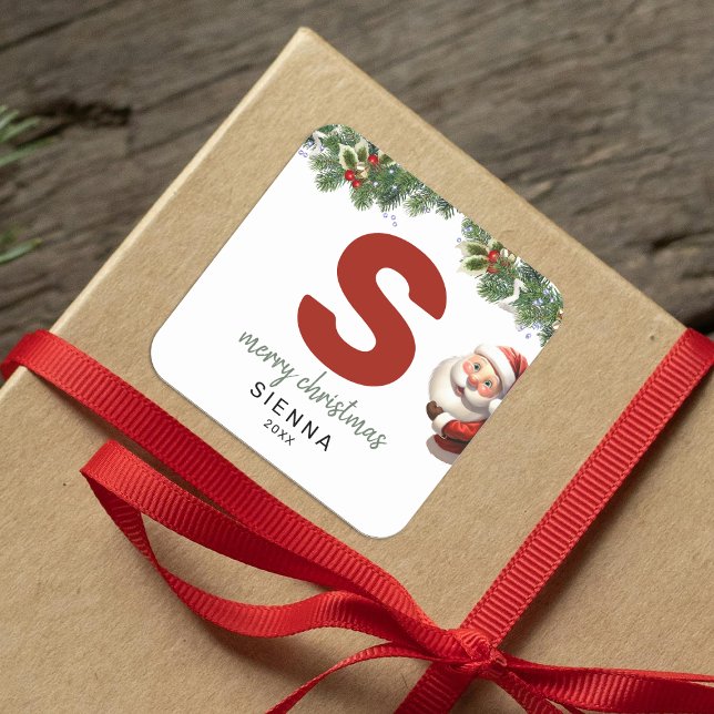 Kids Monogram Christmas Quadratischer Aufkleber (Von Creator hochgeladen)