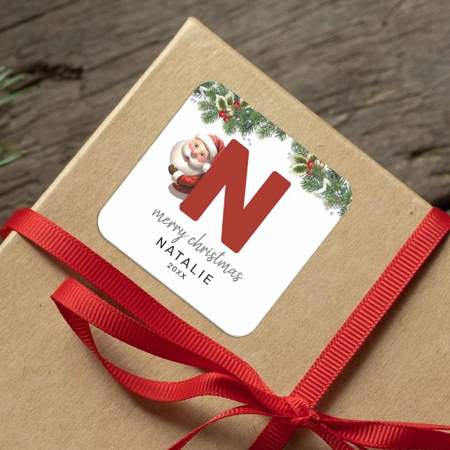 Kids Monogram Christmas Quadratischer Aufkleber (Von Creator hochgeladen)