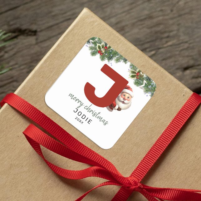 Kids Monogram Christmas Quadratischer Aufkleber (Von Creator hochgeladen)
