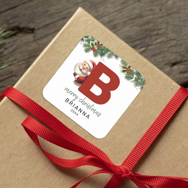 Kids Monogram Christmas Quadratischer Aufkleber (Von Creator hochgeladen)