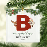 Kids Monogram Christmas Tree Ornament Aus Metall<br><div class="desc">Geben Sie Ihrem Weihnachtsbaum eine persönliche Touch in dieser Weihnachtszeit mit einem Monogramm Ornament! Mit einem Santa und einem Rentier, der hinter dem Buchstaben B herguckt, kann dieser Ornament mit einem Sonderfoto, Namen und Jahr personalisiert werden, und einem beiliegenden Template Gruß. Machen Sie diesen festlichen Sake zu einem Teil Ihrer...</div>