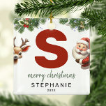 Kids Monogram Christmas Tree Ornament Aus Metall<br><div class="desc">Geben Sie Ihrem Weihnachtsbaum eine persönliche Touch in dieser Weihnachtszeit mit einem Monogramm Ornament! Mit Santa und einem Rentier, der hinter dem Buchstaben S herbeiguckt, kann dieser Ornament mit einem Sonderfoto, Namen und Jahr personalisiert werden, und einem beiliegenden Template Gruß. Machen Sie diesen festlichen Sake zu einem Teil Ihrer traditionellen...</div>