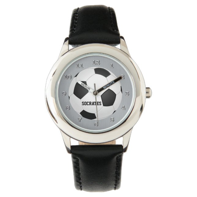 Kids Monogram Soccer Ball Watch Schwarz-weiß Grau Armbanduhr (Vorderseite)