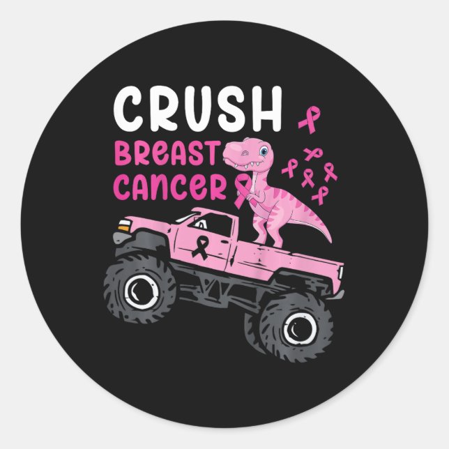 Kids Monster Truck Dinosaurier Breastkrebs Aw brec Runder Aufkleber (Vorderseite)