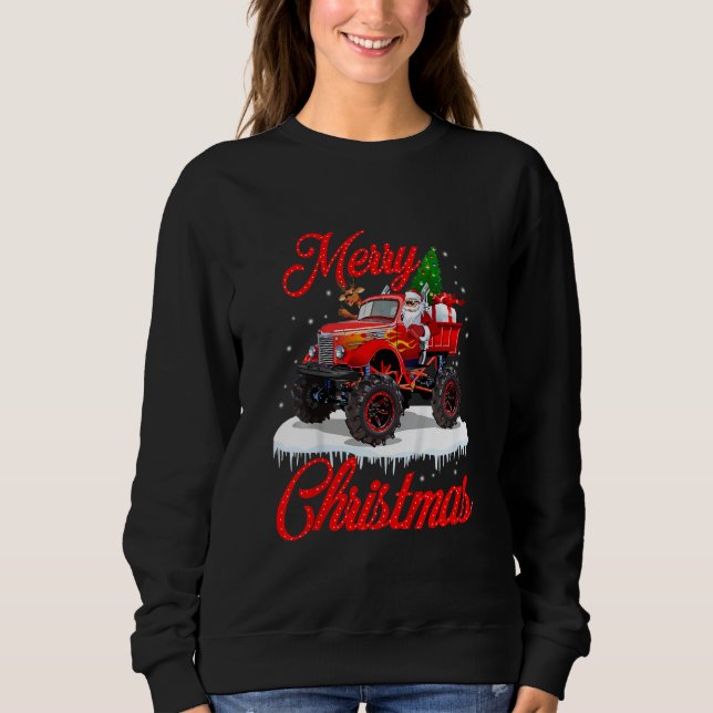 Kids Monster Truck Lights Xmas Tree Santa Monster  Sweatshirt (Vorderseite)