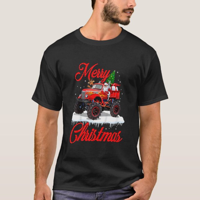 Kids Monster Truck Lights Xmas Tree Santa Monster  T-Shirt (Vorderseite)