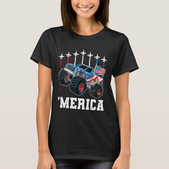 Kids Monster Truck Usa Flag Patriotic Toddlers Boy T-Shirt (Vorderseite)
