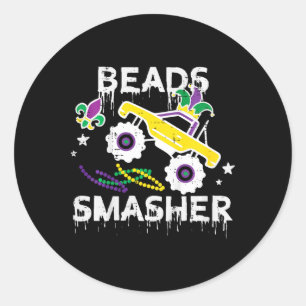 Kids Monster Truckperlen Smasher Mardi Gras T-Shir Runder Aufkleber