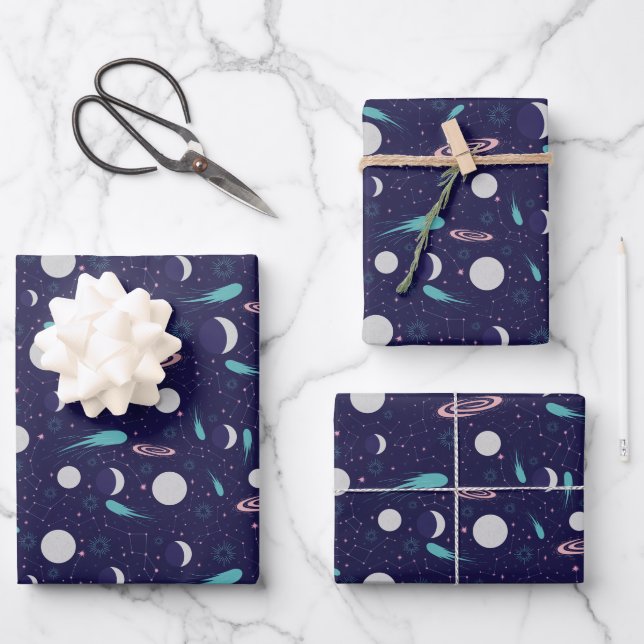 Kids Moon Meteor Black Hole Planet Comet Geschenkpapier Set (Vorderseite)