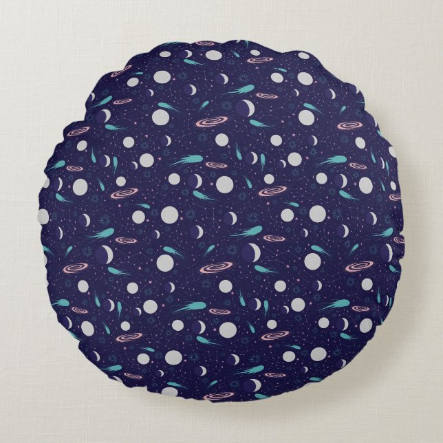 Kids Moon Meteor Black Hole Planet Comet Rundes Kissen (Vorderseite)