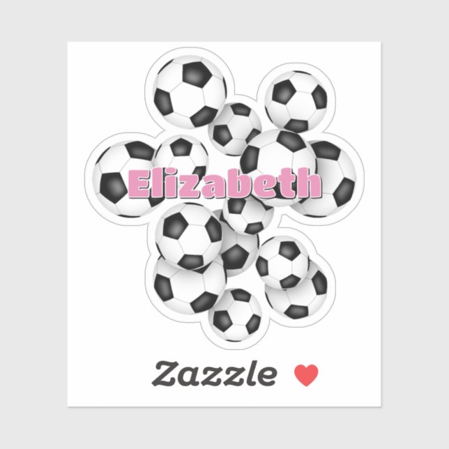kids name black white soccer balls aufkleber (Blatt)