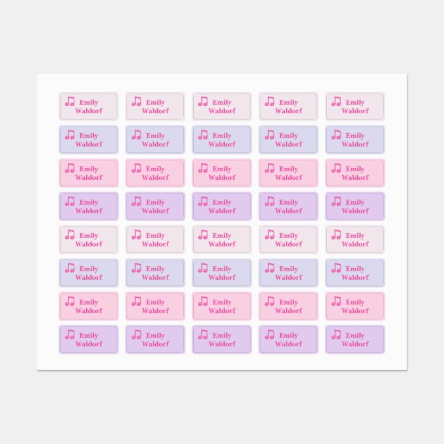 Kids' Name Clothing School Labels with Pink Note Etiketten (Blatt)
