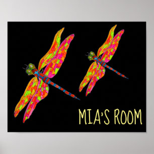 Kid's name label Dragonfly Kid's room art Poster