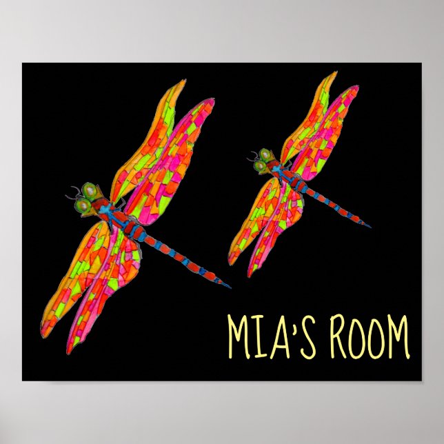 Kid's name label Dragonfly Kid's room art Poster (Vorne)