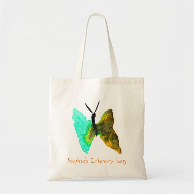 Kid's name niedliche Aqua-Schmetterling-Bibliothek Tragetasche (Vorne)