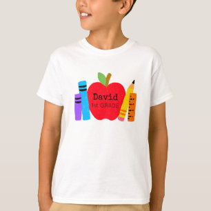 Kids NAME Schule KLASSE Apfel Bücher Bleistifte Sp T-Shirt