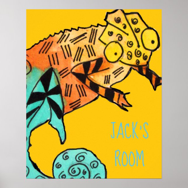 Kid's name Yellow Chameleon reptile Kind Poster (Vorne)