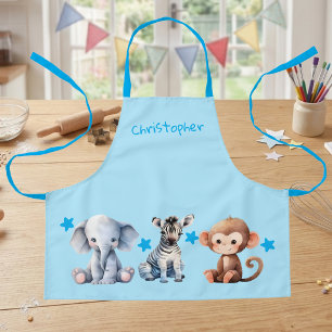 Kid's Namen süße Tiere Sterne blau Schürze