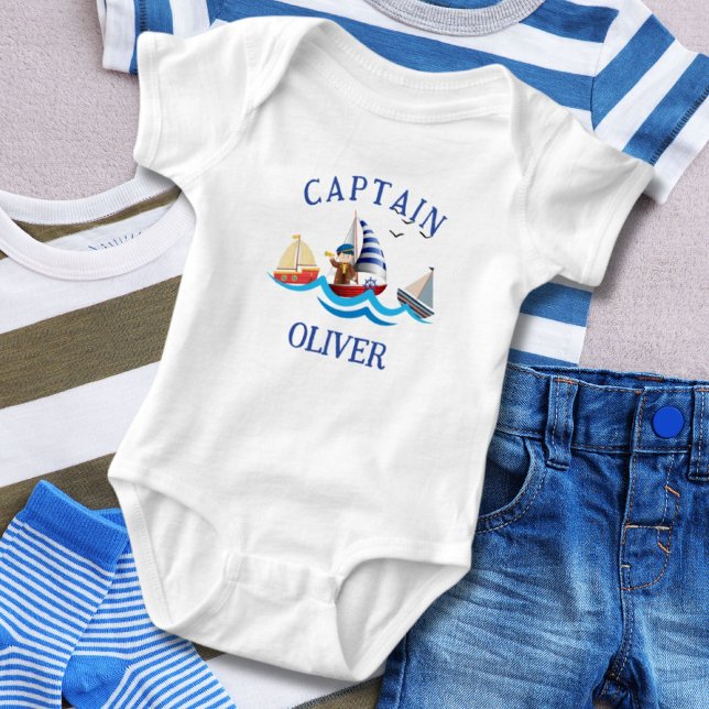 Kids Nautical BootCaptain Personalisiert Baby Strampler (Von Creator hochgeladen)