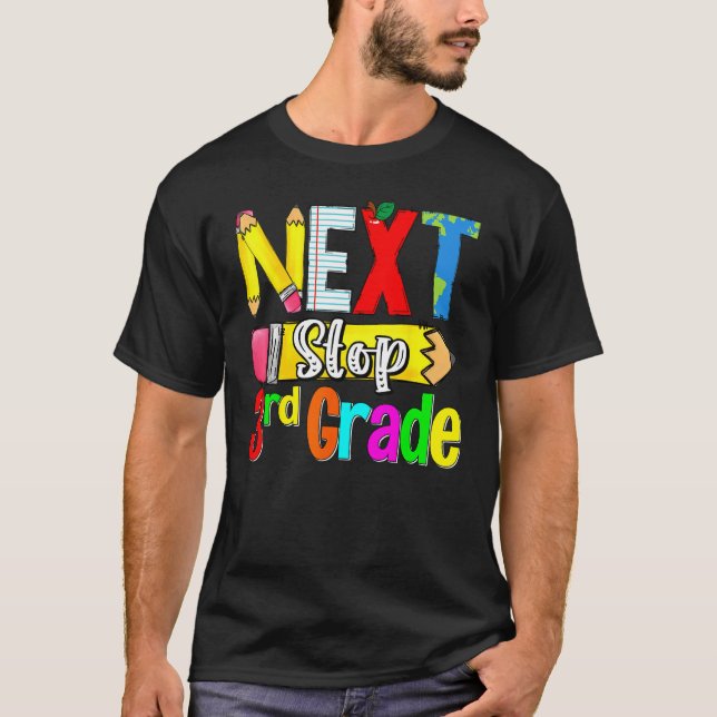 Kids Next Stop 3rd Grade First Day Of School Hello T-Shirt (Vorderseite)