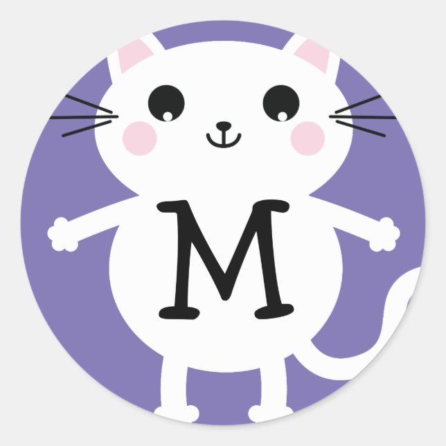 Kids Niedlich Kitty Cat Monogram Umschlag Aufklebe Runder Aufkleber (Vorderseite)