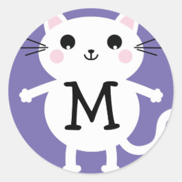 Kids Niedlich Kitty Cat Monogram Umschlag Aufklebe Runder Aufkleber