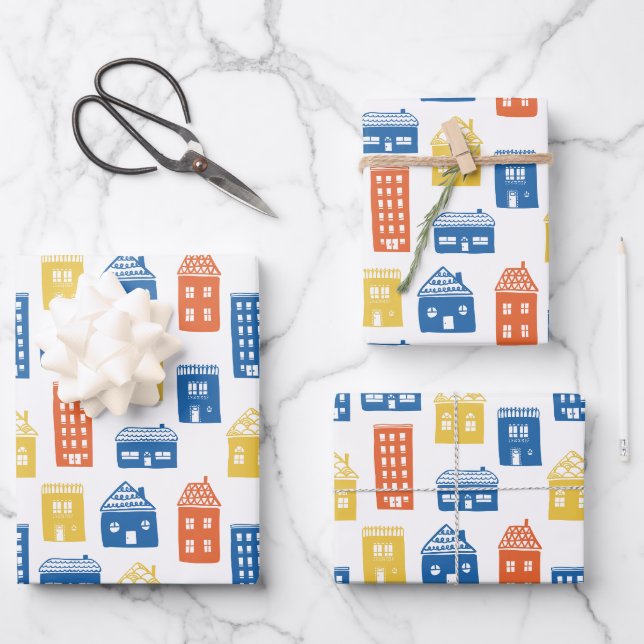 Kids Niedlich Main Street Small Town Houses Apartm Geschenkpapier Set (Vorderseite)