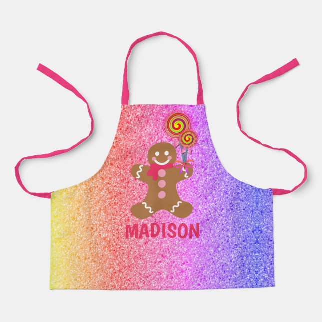 Kids Niedlich Rainbow Glitzer Gingerbrei Personali Schürze (Vorderseite)