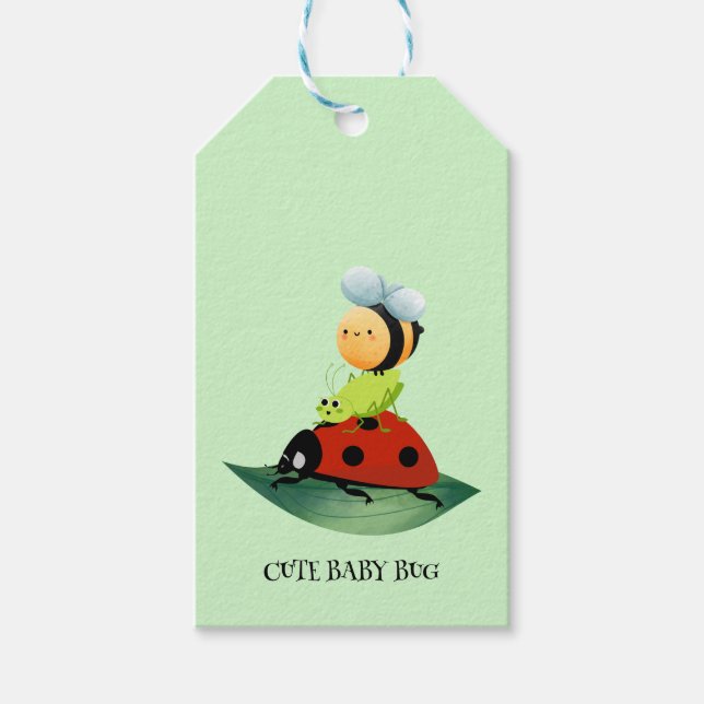 Kids Niedlich Red Ladybug Bee Insekt auf grünem Bl Geschenkanhänger (Vorderseite)