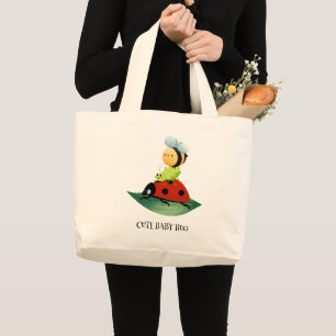 Kids Niedlich Red Ladybug Bee Insekt auf grünem Bl Jumbo Stoffbeutel
