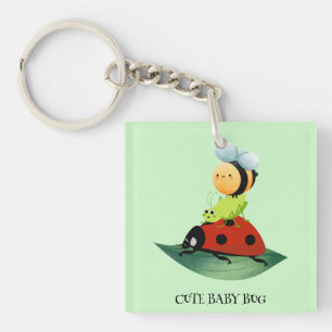 Kids Niedlich Red Ladybug Bee Insekt auf grünem Bl Schlüsselanhänger