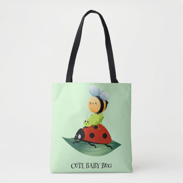 Kids Niedlich Red Ladybug Bee Insekt auf grünem Bl Tasche (Vorderseite)