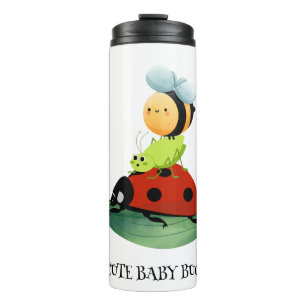Kids Niedlich Red Ladybug Bee Insekt auf grünem Bl Thermosbecher