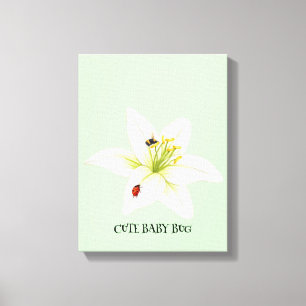 Kids Niedliche Aquarellblütenbiene auf Lilie-Blume Leinwanddruck