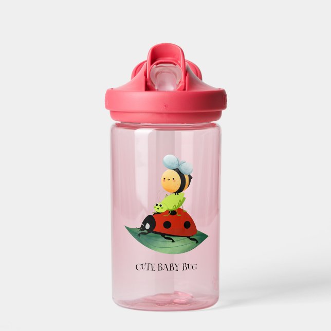 Kids Niedliche Polka dot ladybug Bee auf grünem Bl Trinkflasche (Vorne)