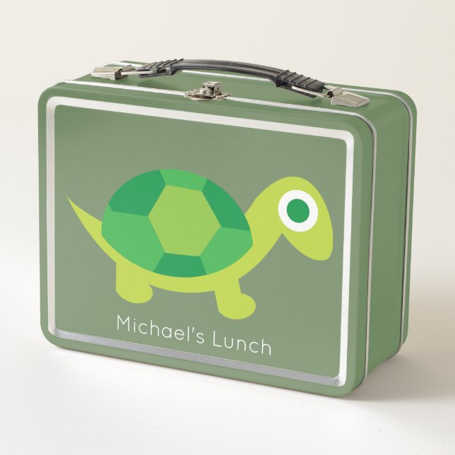 Kid's Niedliche Schildkröte zurück in die Schule Metall Brotdose (Vorderseite)