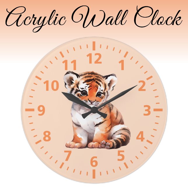 Kids niedliche Tigerorange Große Wanduhr (Von Creator hochgeladen)