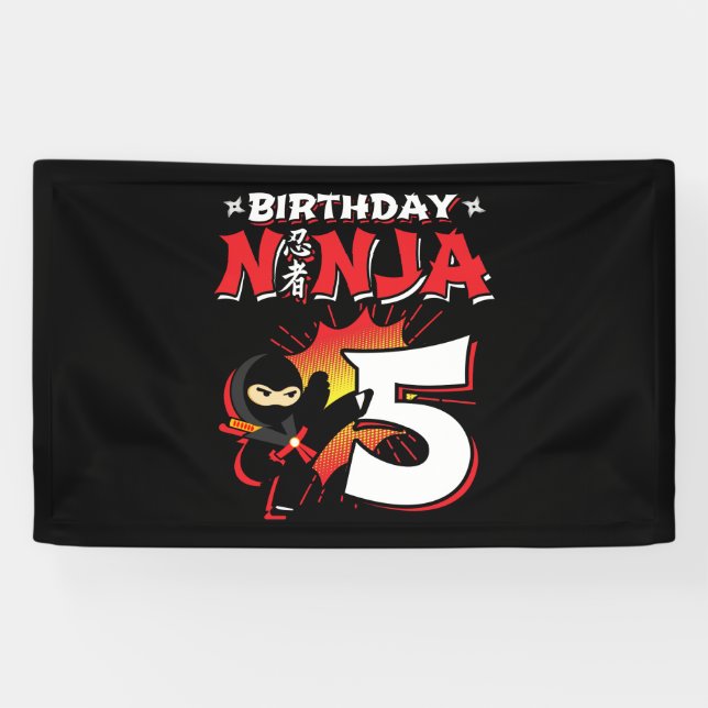 Kids Ninja Birthday Party Gift - 5 Jahre Old Banner (Horizontal)