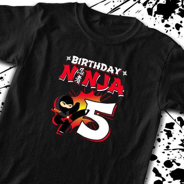 Kids Ninja Birthday Party Gift - 5 Jahre Old T-Shirt (Von Creator hochgeladen)
