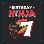 Kids Ninja Birthday Party Gift - 7 Jahre Old Quadratischer Aufkleber<br><div class="desc">This Birthday Ninja 7 design feature the Ninjutsu Japanese symbol,  half-tone comic style background and a cartoon ninja karate kick graphic that your 7 year old birthday ninja boy or girl will!</div>