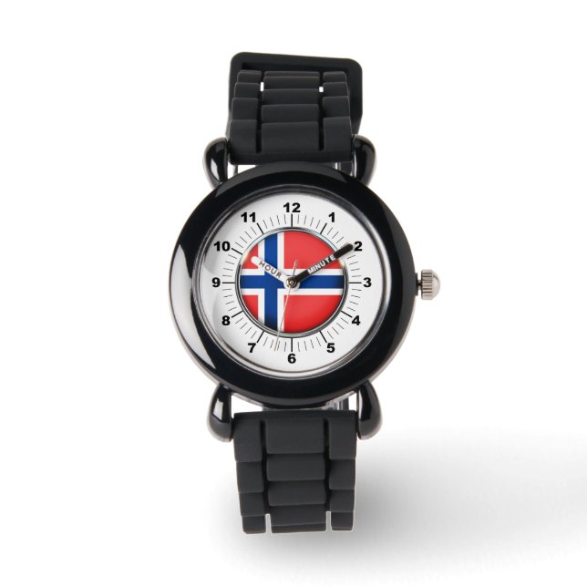 Kid's Norwegen Flag Silver Glitzer Strap Watch Armbanduhr (Vorderseite)