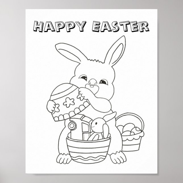 Kids Oaster Bunny Egg Coloring Page Poster (Vorne)