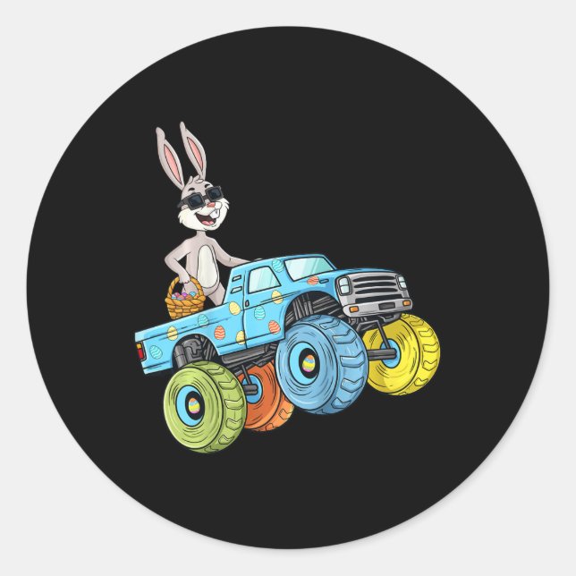 Kids Oaster Rabbit Riding Monster Truck Fun Boys G Runder Aufkleber (Vorderseite)