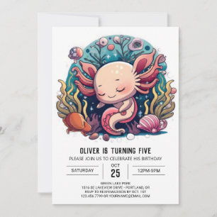 Kids Ocean Adventure Axolotl Birthday Einladung