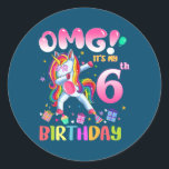 Kids OMG It's My 6th Birthday Girls Dabbing Runder Aufkleber<br><div class="desc">Kids OMG It's My 6th Birthday Girls Dabbing Unicorn Gift. Perfect gift for your dad,  mom,  papa,  men,  women,  friend and family members on Thanksgiving Day,  Christmas Day,  Mothers Day,  Fathers Day,  4th of July,  1776 Independent day,  Veterans Day,  Halloween Day,  Patrick's Day</div>