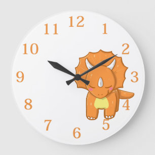 Kids Orange Dinosaur Große Uhr