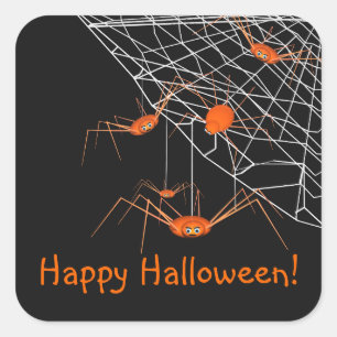 Kids Orange Halloween Spiders Quadratischer Aufkleber