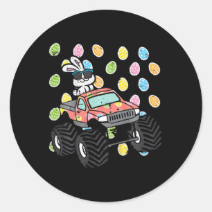 Kids Ostersonne auf Monster Truck Egg Rabbit Tod Runder Aufkleber